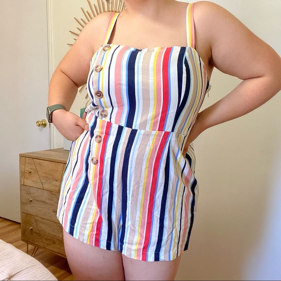 Forever 21 Plus colorful striped linen romper NWT - Picture 3 of 4